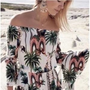 Jaase Tropical Off-the-Shoulder Wide Leg Jumpsuit